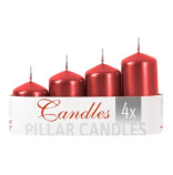 Svíčky na adventní věnec metalická červená různá velikost - 4ks v balení